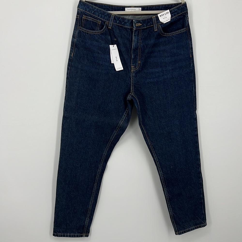 Topshop MOM DENIM Blue Hi Waist Tapered Leg Jeans 34W/30L Sz12 NWT